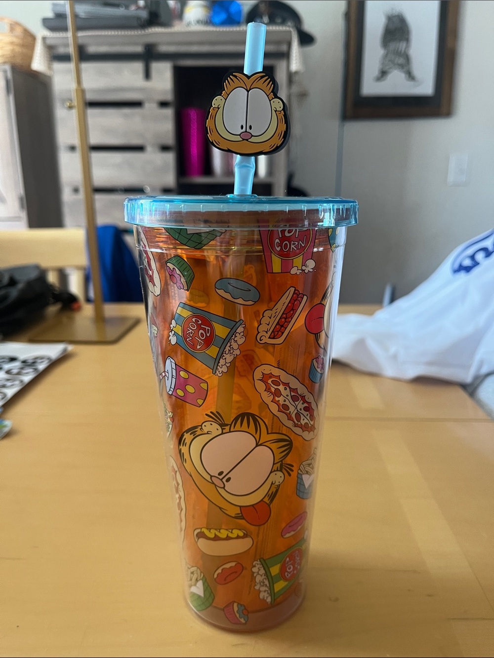 Garfield Orange Double-Wall Tumbler with Blue Lid and Straw